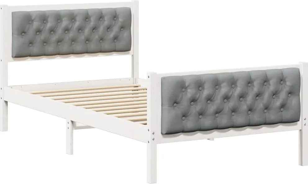 vidaXL Ágykeret fejtámlával Világosszürke 100 x 200 cm Tömör fenyőfa