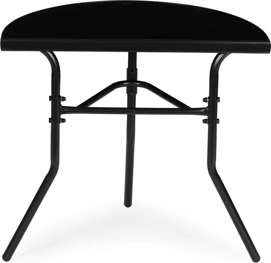 Kerti asztal, MultiGarden SC-090-1, fekete, 70 x 40 cm, magasság: 64 cm, félköríves, edzett üveglap, porszórt acél váz