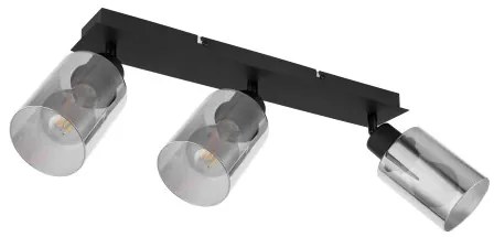Globo 15465-3 Spotlámpa fém fekete matt, füstszínű üveg, HxSzxM:470x90x215mm, fényforrás nélkül szállítva 3x E27 15W 230V