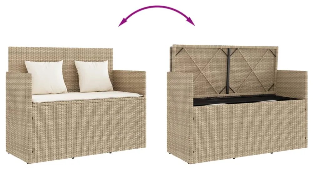 bézs polyrattan kerti pad párnákkal