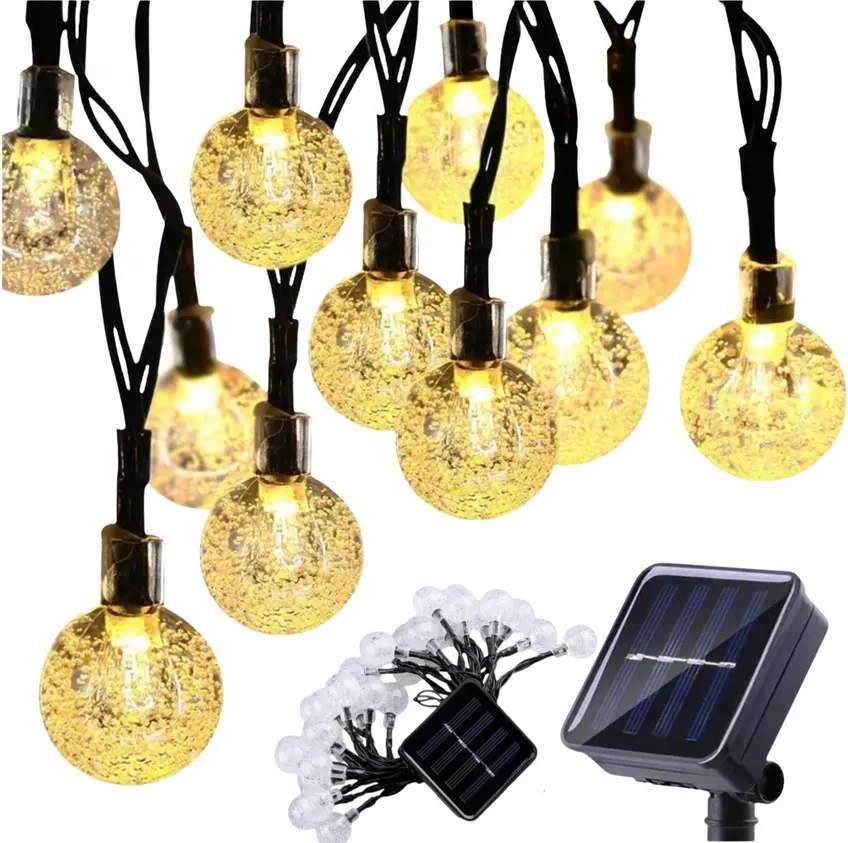 Napelemes kerti girland 11m 50 golyós dekoratív kerti lámpa izzók