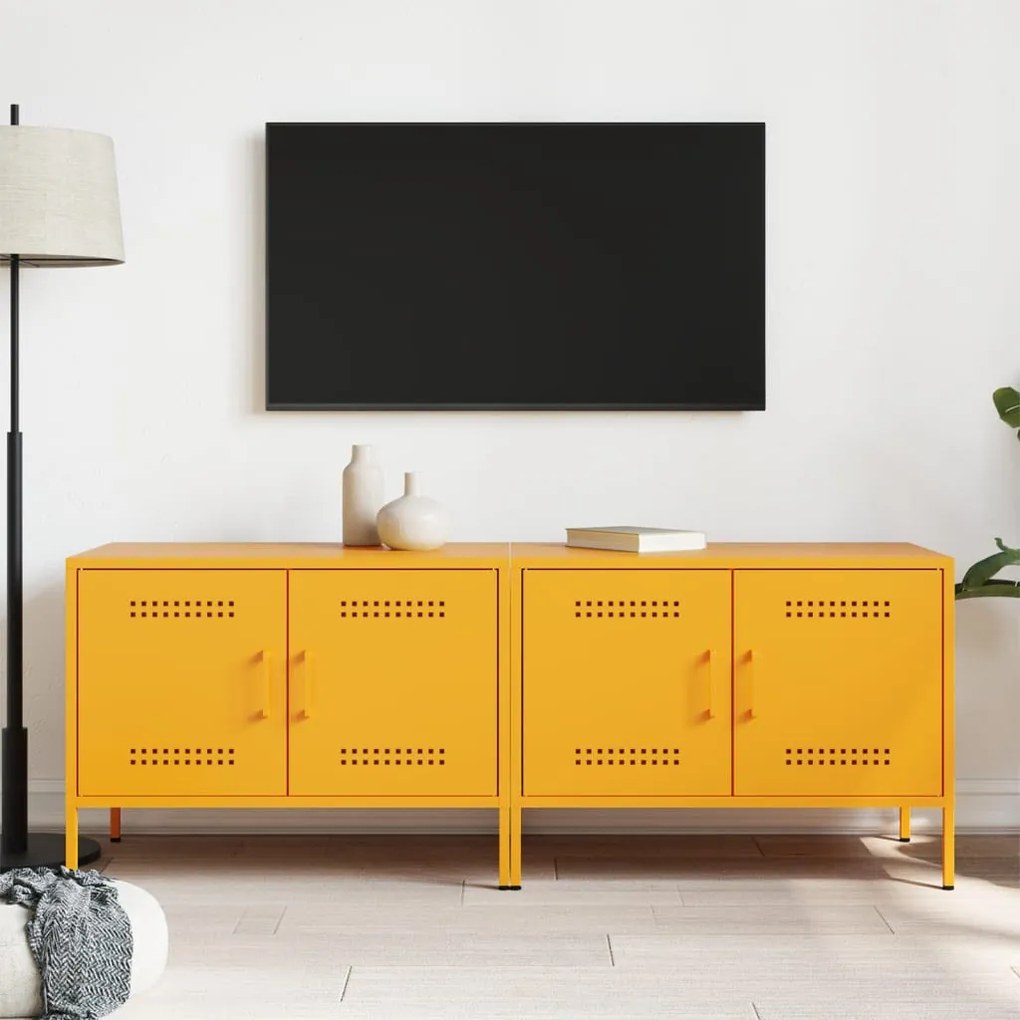 2 db mustársárga acél TV-szekrény 68 x 39 x 50,5 cm