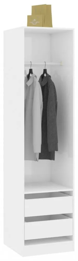 Magasfényű fehér forgácslap fiókos ruhásszekrény 50x50x200 cm