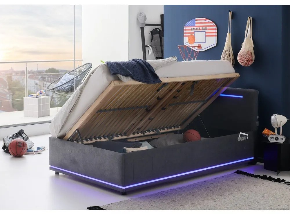 Sötétszürke kárpitozott ágyneműtartós gyerekágy ágyráccsal 120x200 cm Circle – Meise Möbel