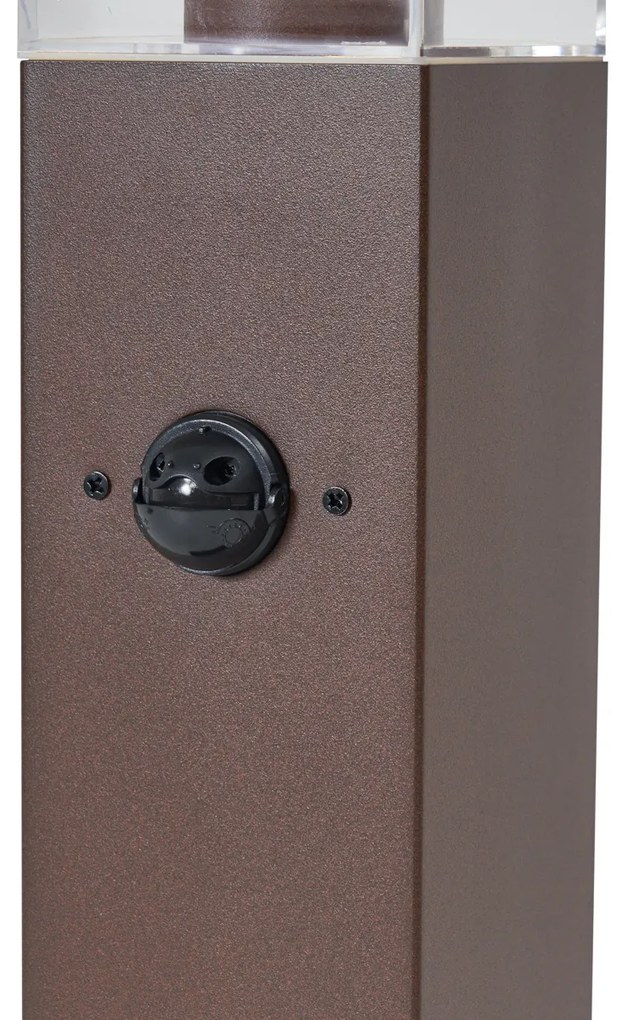 Kültéri lámpa rozsdabarna színben, átlátszó üveggel, 45 cm, IP44, aljzattal és mozgásérzékelővel - Malios