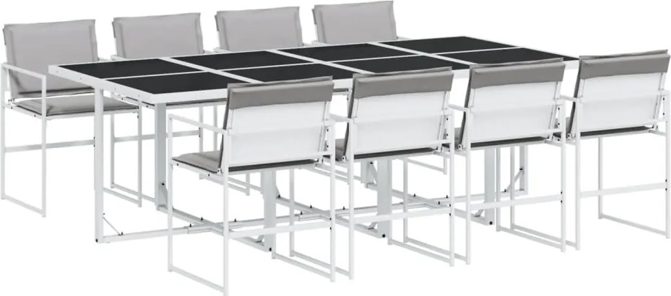 vidaXL 9 részes fehér textilén kerti étkezőgarnitúra párnákkal