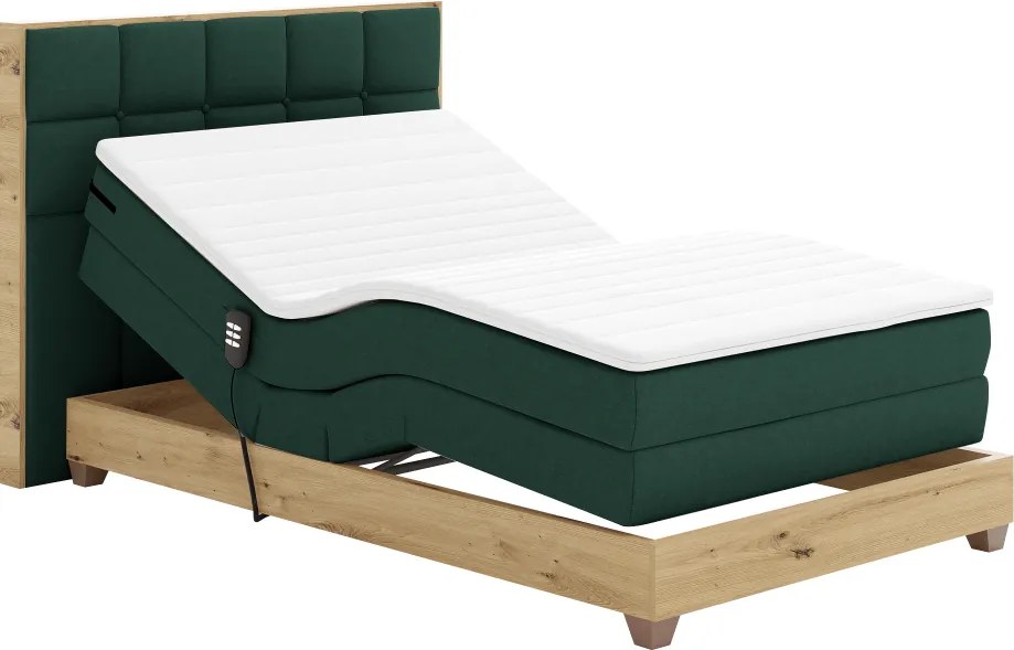 Elektromos állítható ágy, boxspring, zöld/artisan tölgy, 120x200, TIANA