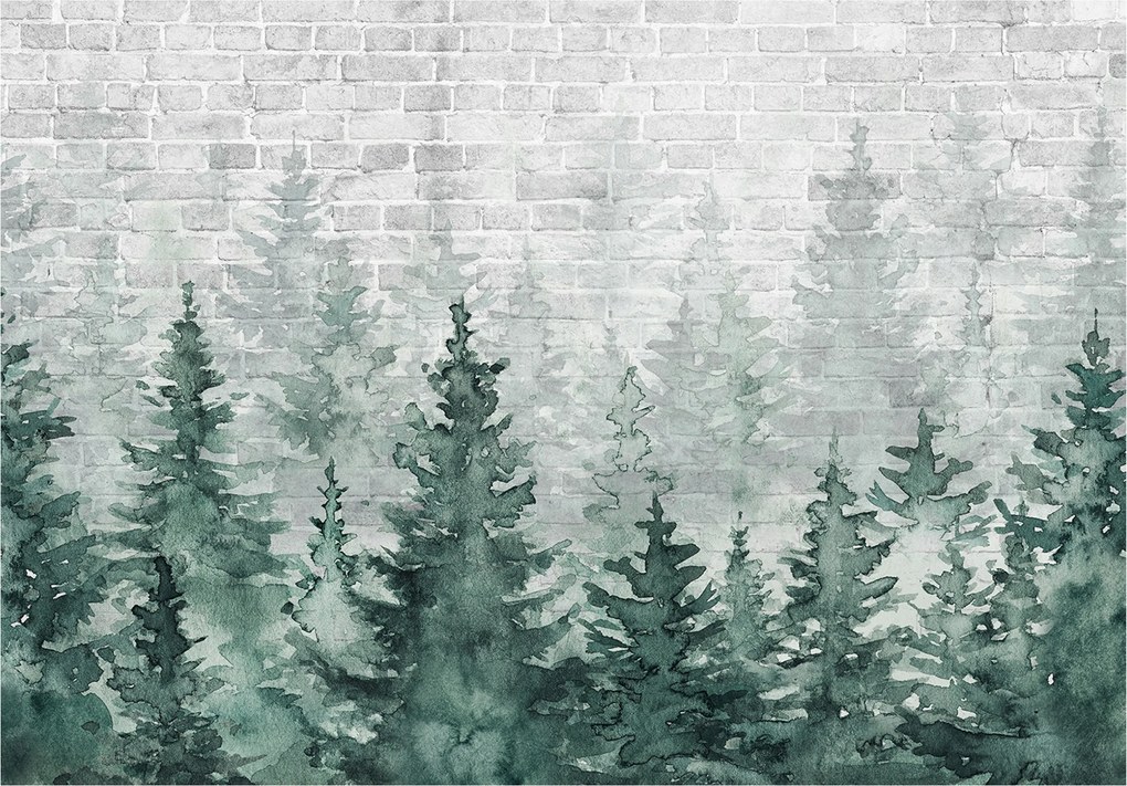 Fotótapéta Erdő Beton Fák Zöld Tapéta Hálószoba Nappali 312x219