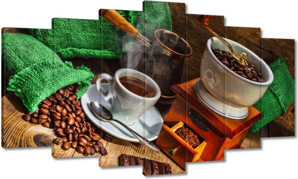 Vászonkép 140x80 Csésze és zöld zsákok