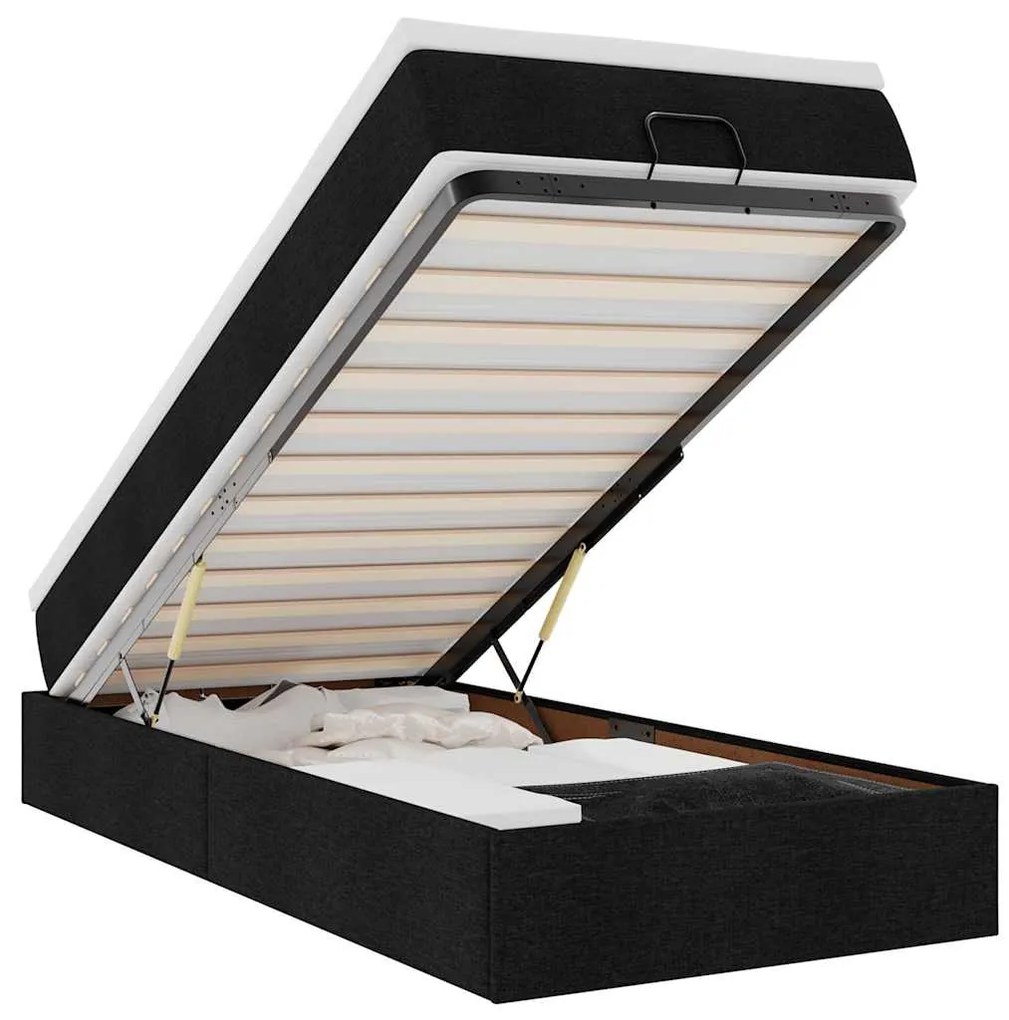 Ottomán ágykeret matraccal fekete 90x190cm szövet