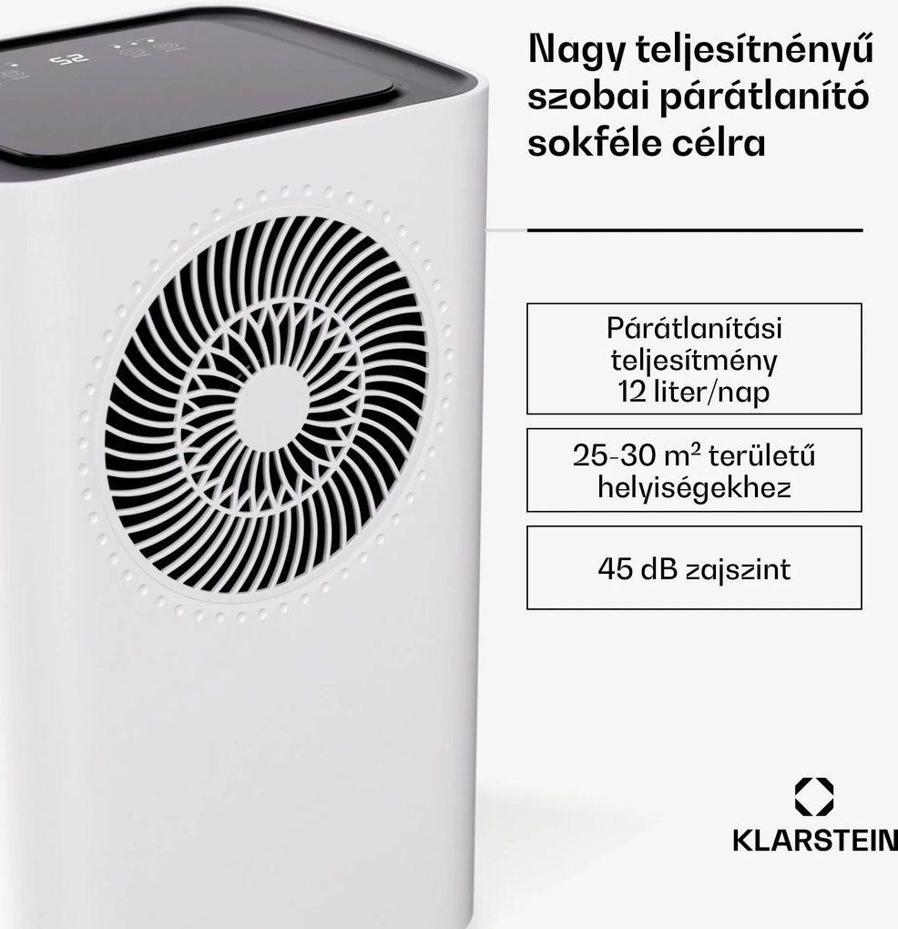 Klarstein CircleDry Smart 12 L párátlanító, 12 L/nap, 260 W, 25-30m², WiFi, időzítő, szűrő