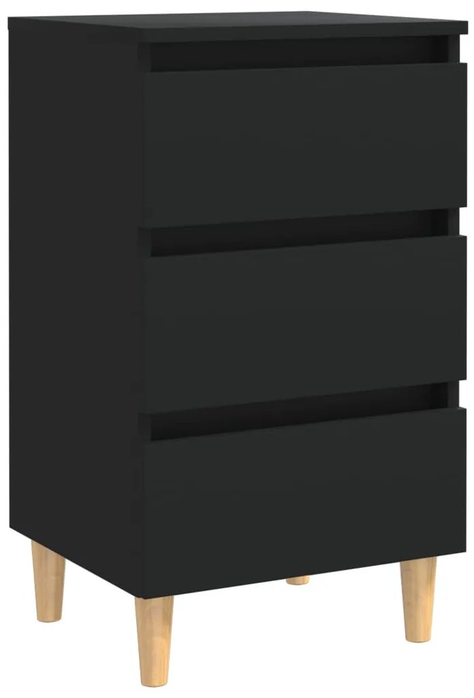 2 db fekete éjjeliszekrény tömör fa lábakkal 40 x 35 x 69 cm