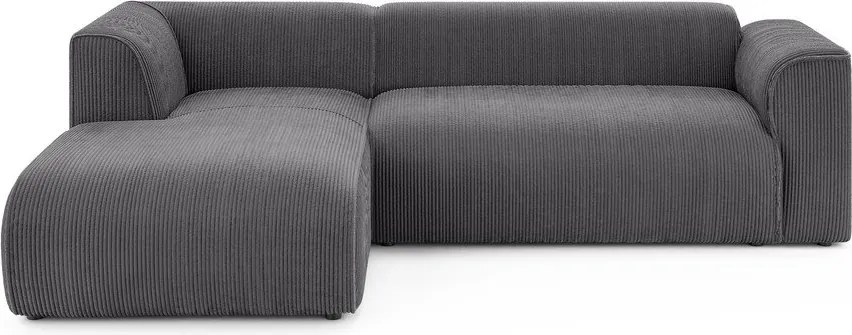 Sötétszürke kordbársony sarokkanapé (bal oldali-heverő résszel) Merid – Ropez