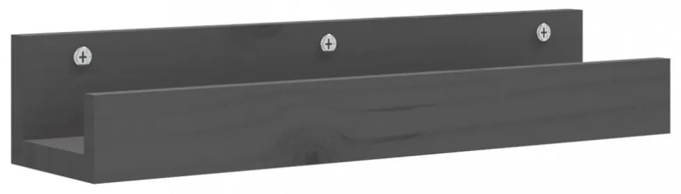 2 db szürke tömör fenyőfa fali polc 50 x 12 x 9 cm