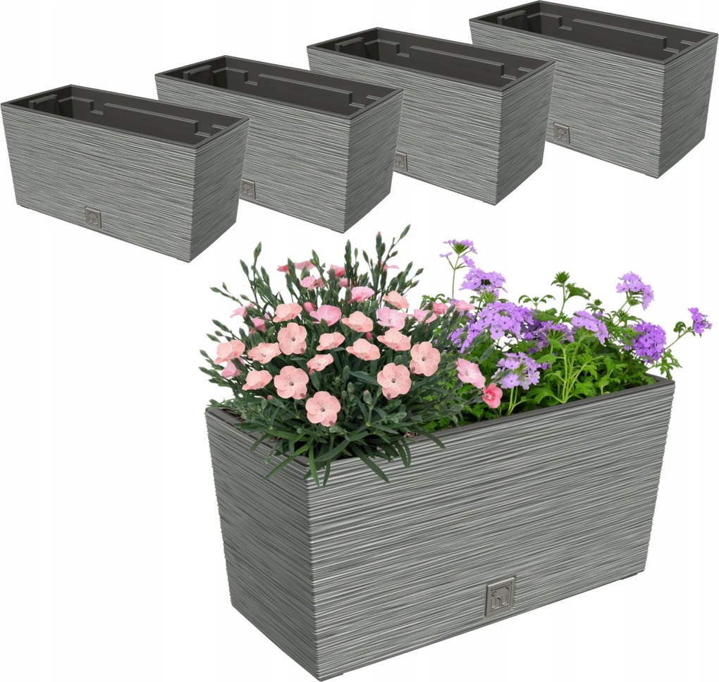 4x Virágtartó 12L erkélyláda 39,5x19,5 cm szürke tágas betét 8L