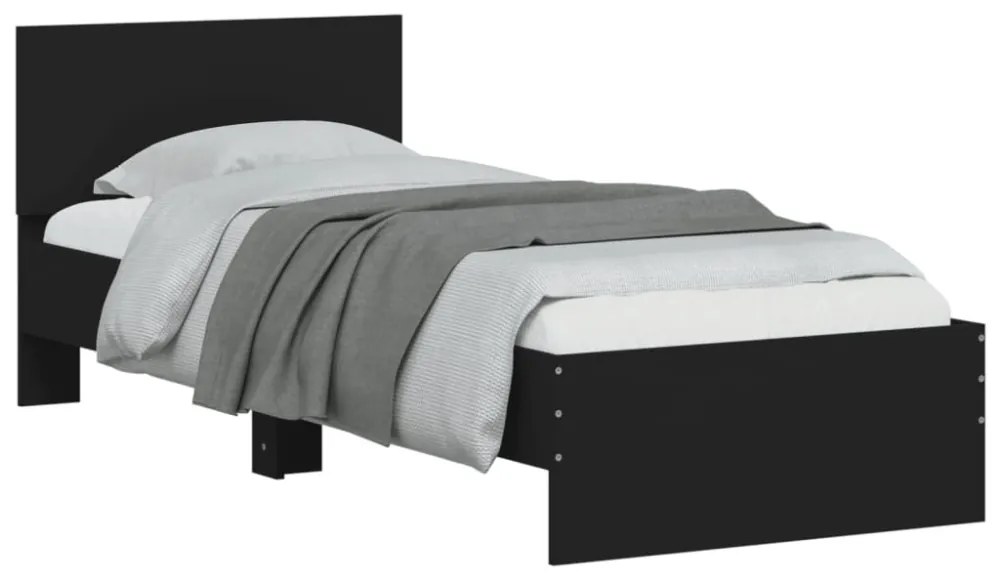 fekete szerelt fa ágykeret fejtámlával 90 x 200 cm