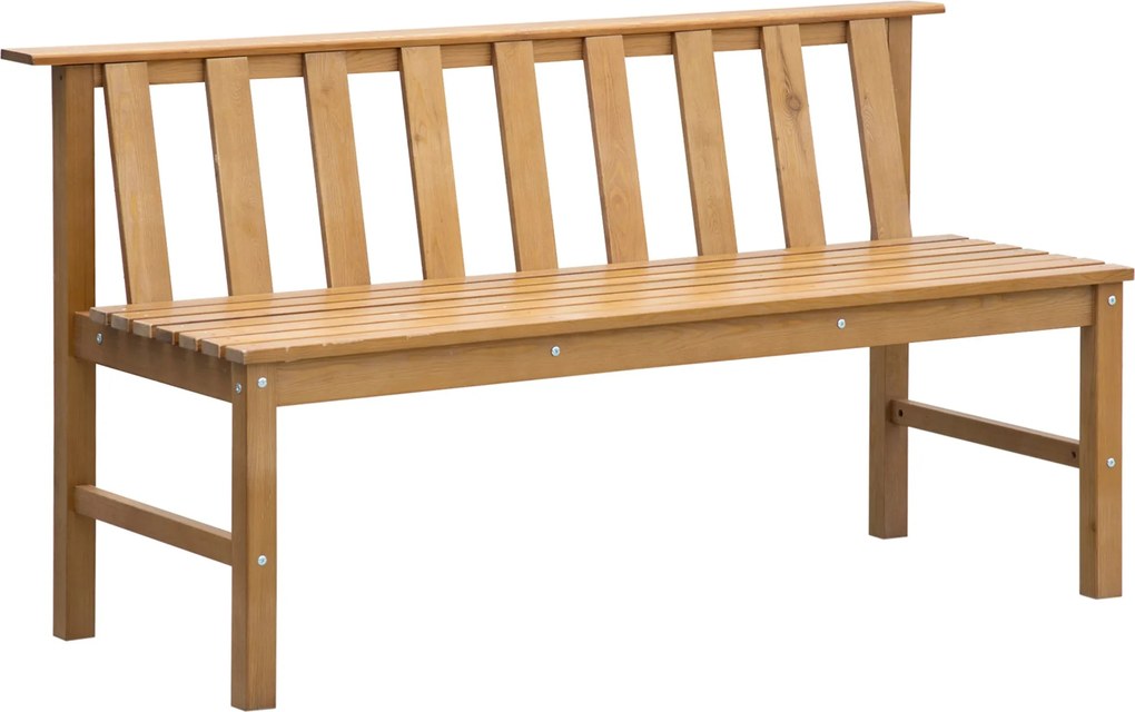 Outsunny 3-Fős Kerti Padsorfa Kültéri Pad Lamellás Háttámlával Teraszra, Erkélyre, Teraszra - Teherbírás 360 kg 144x60x77 cm Természetes | Aosom