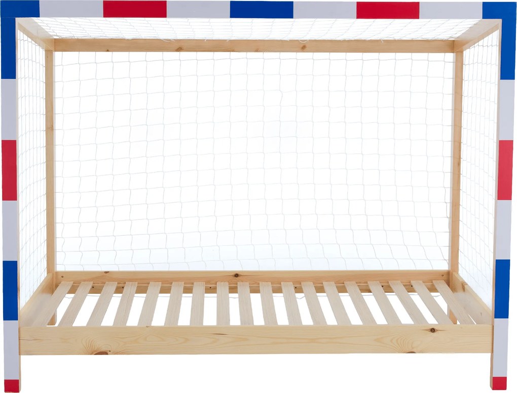 Montessori ágy, természetes/fehér/kék/piros, 90x200, FUTAL