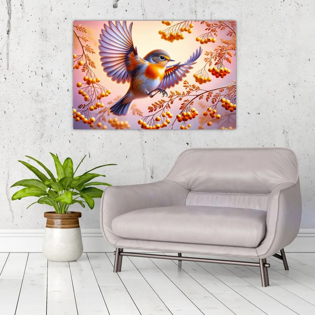 Kép - Madár berkenyével (90x60 cm)