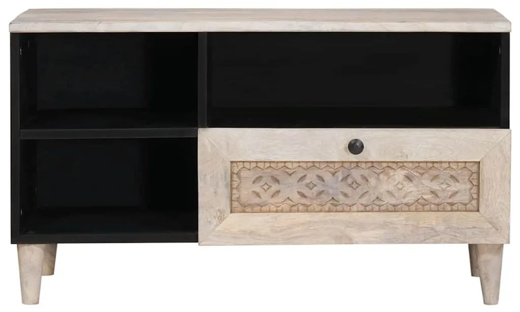 TV szekrény fiókkal Fehér 80 x 33 x 46 cm tömör mangófa