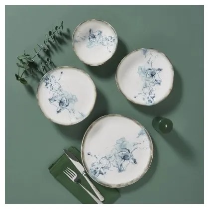24 darabos étkészlet, fehér/kék, porcelán