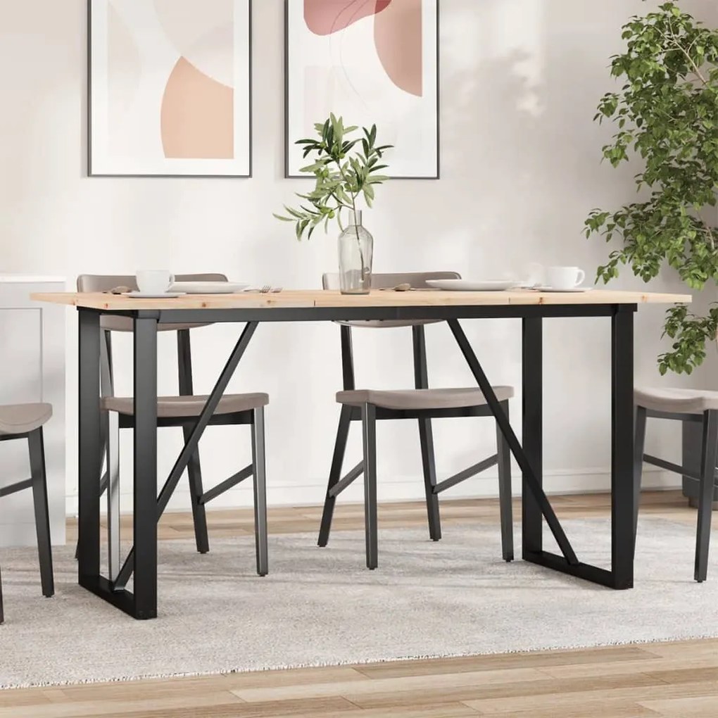 Tömör fenyőfa és acél étkezőasztal O-vázzal 140x80x75 cm