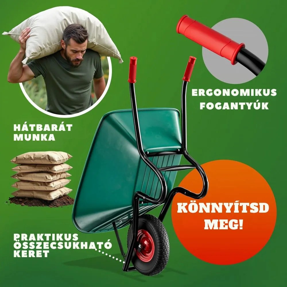 GREG talicska műanyag káddal, max. 100l/250kg, zöld/fekete Gardebruk