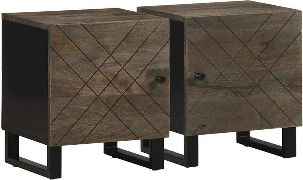 vidaXL 2 db fekete tömör mangófa éjjeliszekrény 40 x 33 x 46 cm
