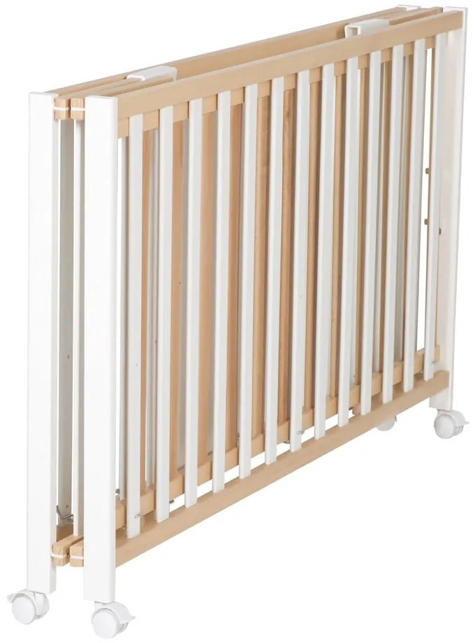 Fehér-natúr színű összecsukható gurulós babaágy 60x120 cm Fold up – Roba