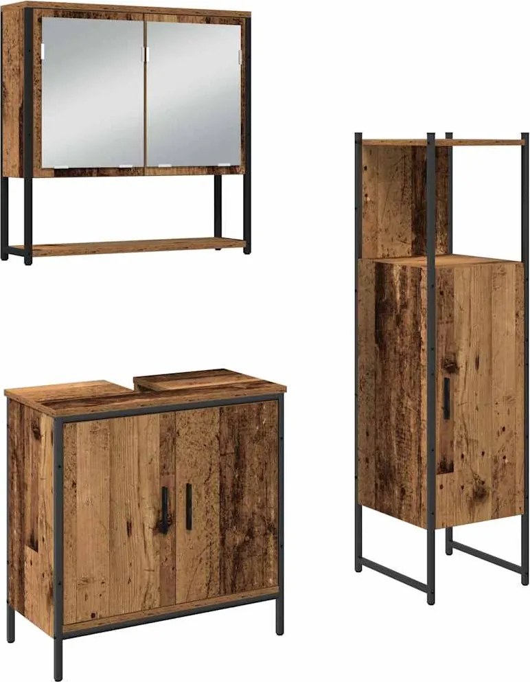 vidaXL Fürdőszoba bútor szett polcokkal tárolóval 3 pcs Barna Faanyag