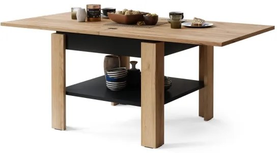 Bővíthető konferencia/étkezőasztal LIA tölgy craft/fekete polccal