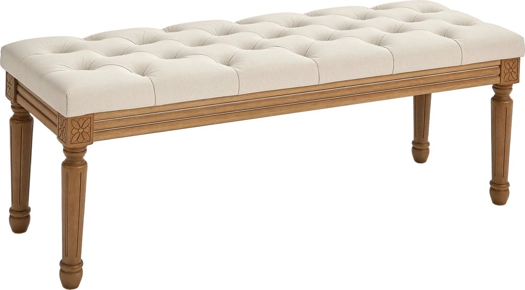 HOMCOM Pad, Kárpitozott Pad Vászon Hatással, Fa Lábbal, Ágytámla Pad a Hálószobához, Nappalihoz, Előszobához, 120 x 41 x 48 cm, Krém | Aosom