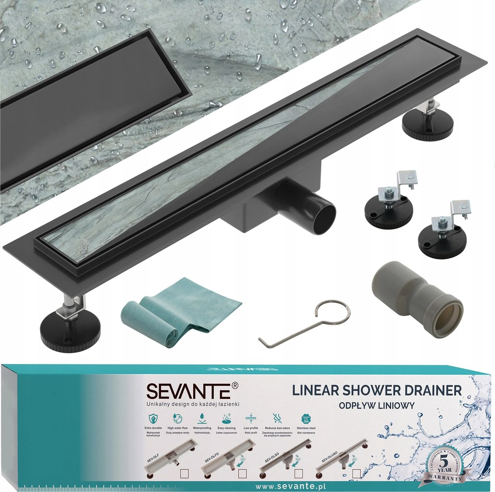 Lineáris lefolyó 50 cm Flat fekete rozsdamentes acél 304 Sevante