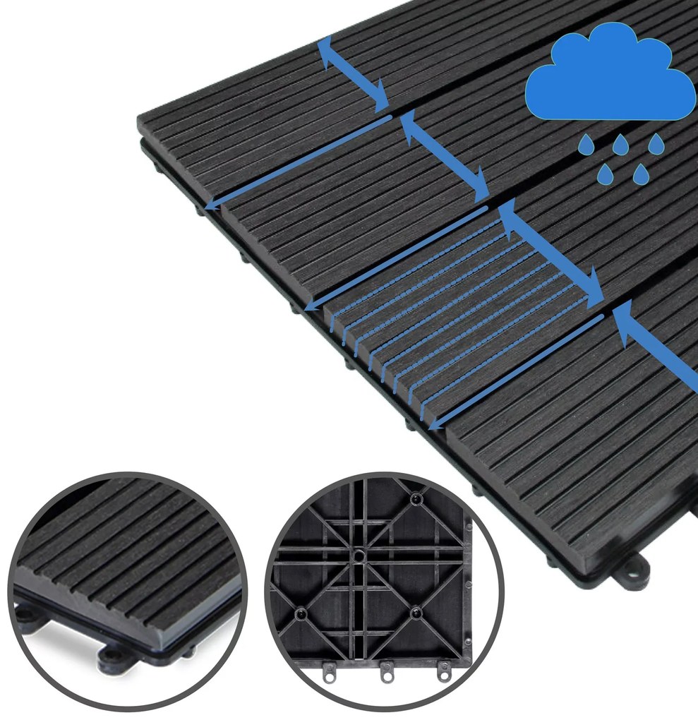 Deuba WPC burkolólapok - 11 darabos készlet, 30x30 cm, klasszikus antracit