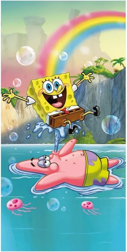 Pamut gyerek fürdőlepedő 70x140 cm Sponge Bob "Tropical Duo" – Jerry Fabrics