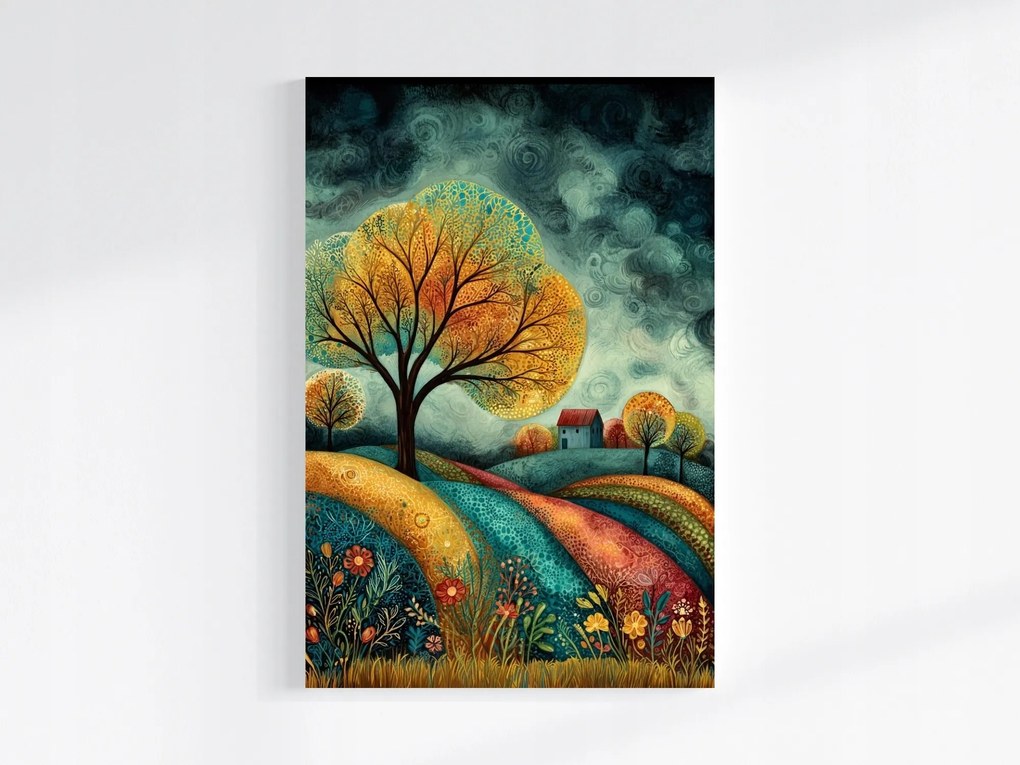 Vászonkép Canvas Grafika Tájkép Ősz Mezők Fa 40x60