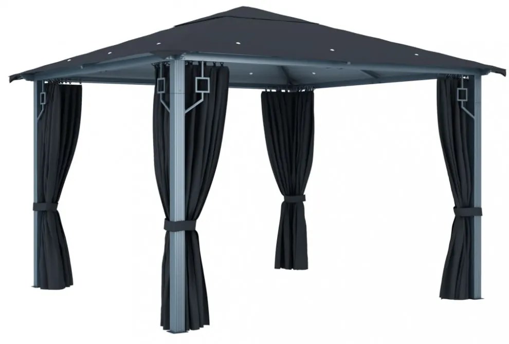 antracitszürke alumíniumpavilon függönnyel 300 x 300 cm