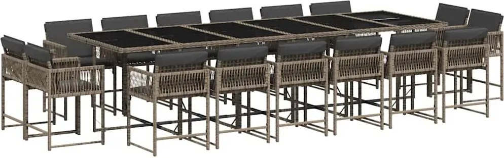 vidaXL 17 részes szürke polyrattan kerti étkezőgarnitúra párnával