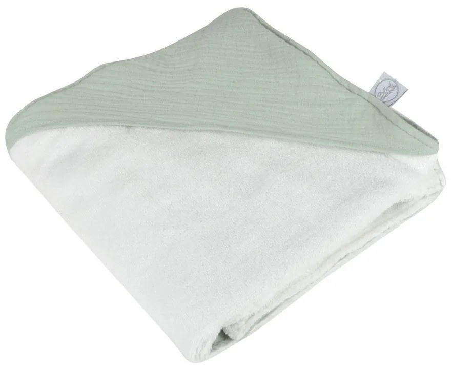 Zöld muszlin kapucnis gyerek törölköző 75x75 cm – Bébé Douceur