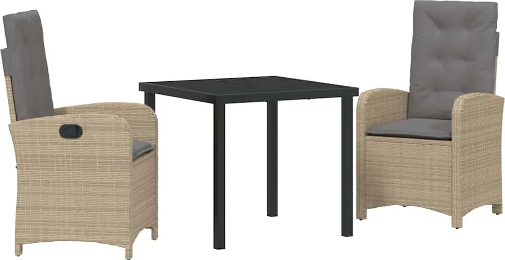 vidaXL Kert étkező szett párnával 3 pcs Bézs polirattan