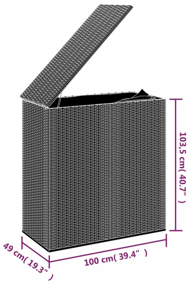 szürke polyrattan kerti párnatartó doboz 100 x 49 x 103,5 cm