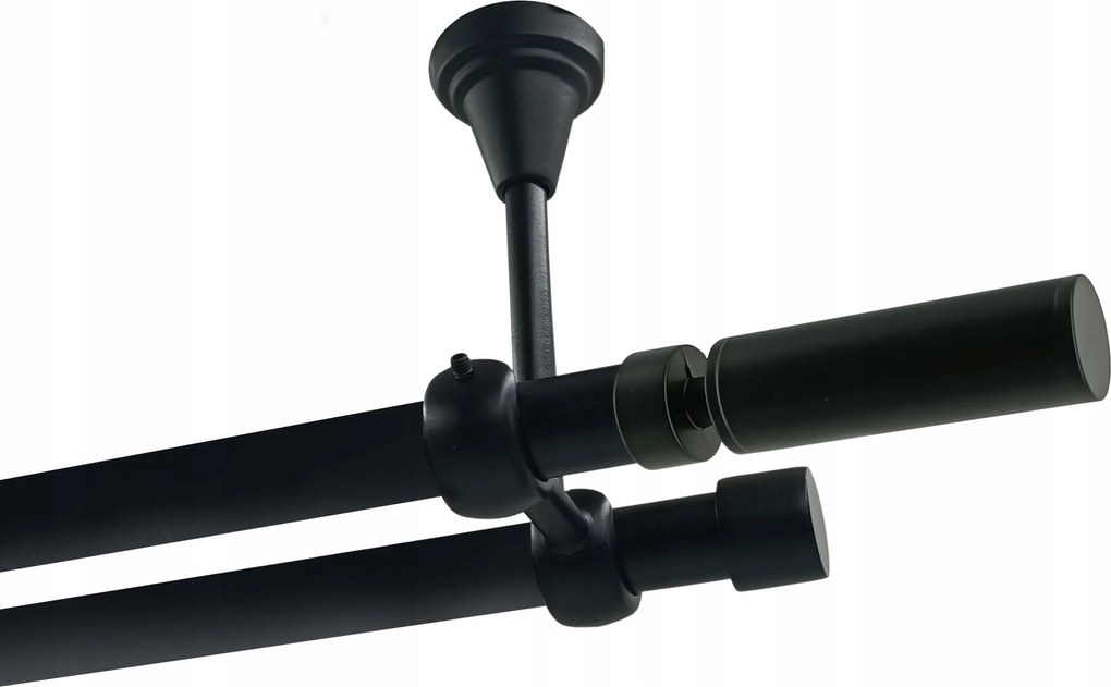 Dupla függönykarnis Mennyezeti Fém 19+19mm Fekete 320cm Waldo Kerekek Nélkül