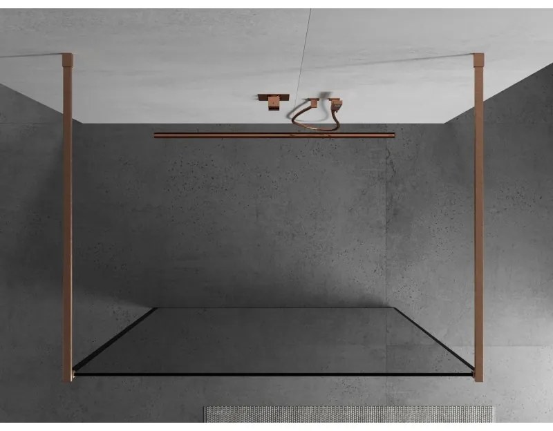 Mexen Kioto, Walk-In zuhany paraván 130 x 200 cm, 8 mm üveg fekete mintás, réz matt profil, 800-130-002-65-70