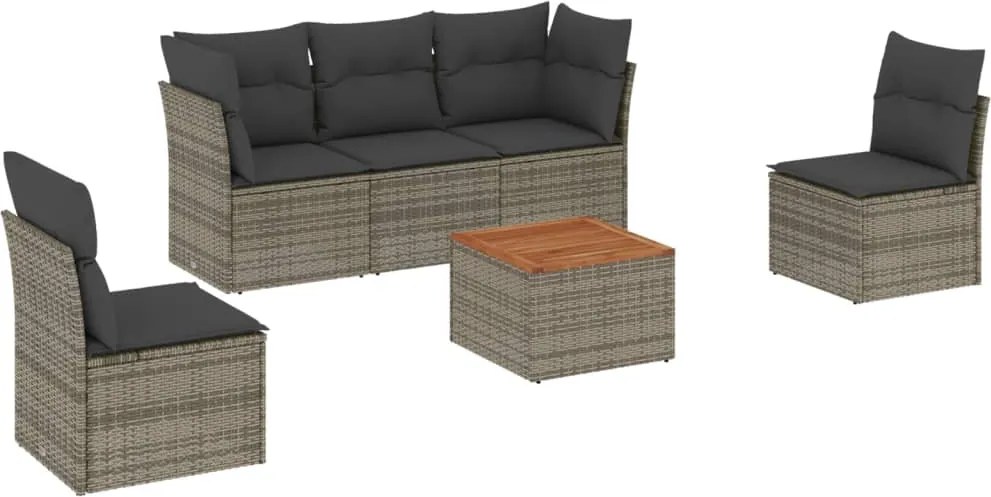 vidaXL 6 részes szürke polyrattan kerti ülőgarnitúra párnákkal