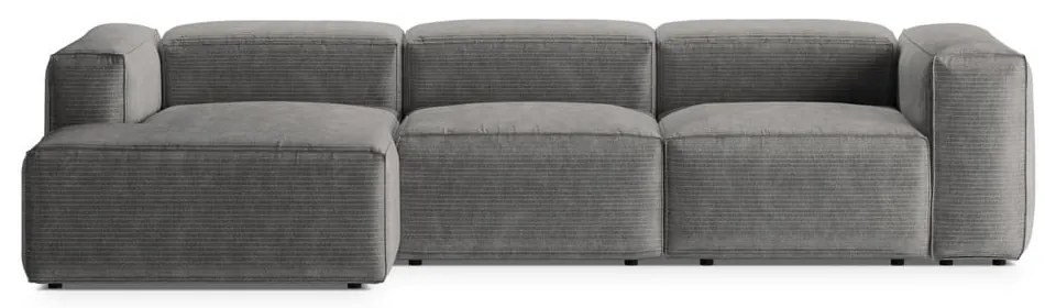 Világosszürke kordbársony sarokkanapé (bal oldali-heverő résszel) Bergano – Cosmopolitan Design