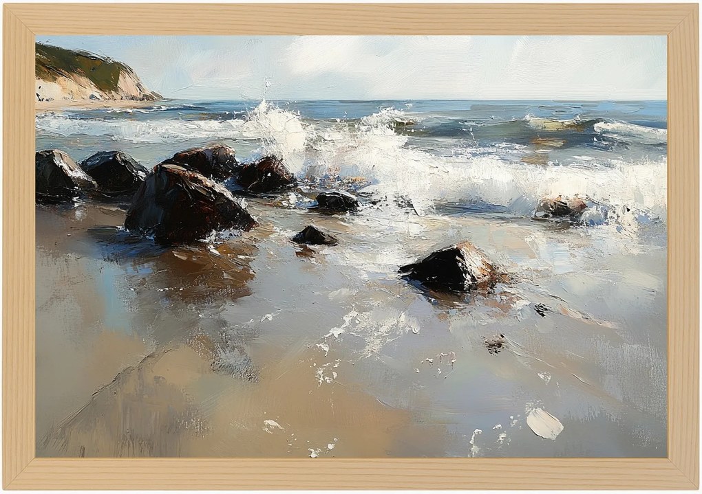 Poszter Keret Fa Tájkép Tenger Tengerpart Szikla Kövek Sziklák Hullámok 60x40