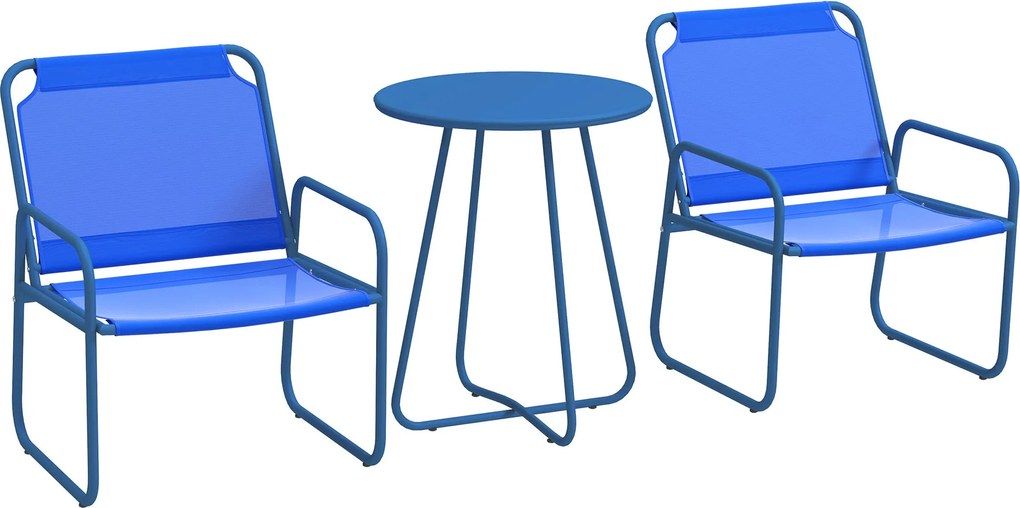 Outsunny 3 Részes Kerti Szett, Teraszbútor, 2 Szék 1 Kerek Asztal, Acélból és Lélegző Anyagból, Tengerészkék | Aosom