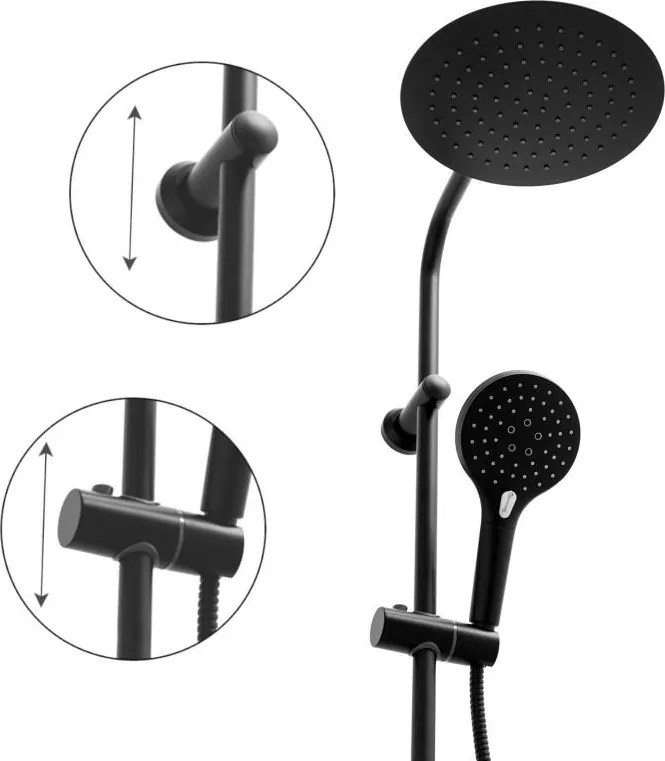 Erga Bergen Therm, zuhanygarnitúra termosztatikus csapteleppel és esőfejjel 25cm, fekete matt, ERG-YKA-BP.BERGEN-THERM-25-BLK