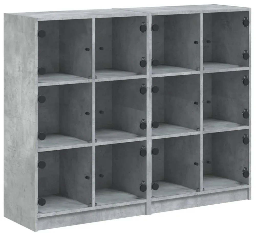 betonszürke szerelt fa könyvespolc ajtókkal 136 x 37 x 109 cm
