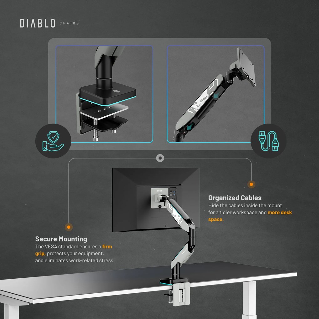 Monitortartó LED RGB 49", szürke-fekete: Diablo X-Arm